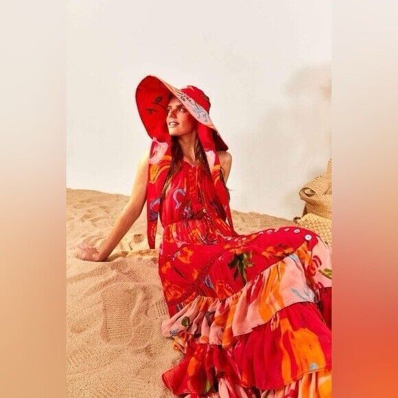 FARM Rio Red and Pink Floral Midi Dress - Picture 3 of 12